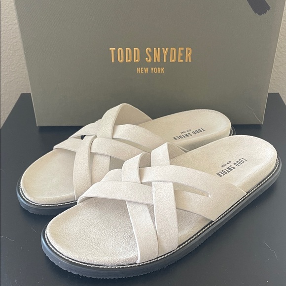 ☀️ Todd Snyder Cream Suede Multi Cross Sandals - Picture 1 of 7